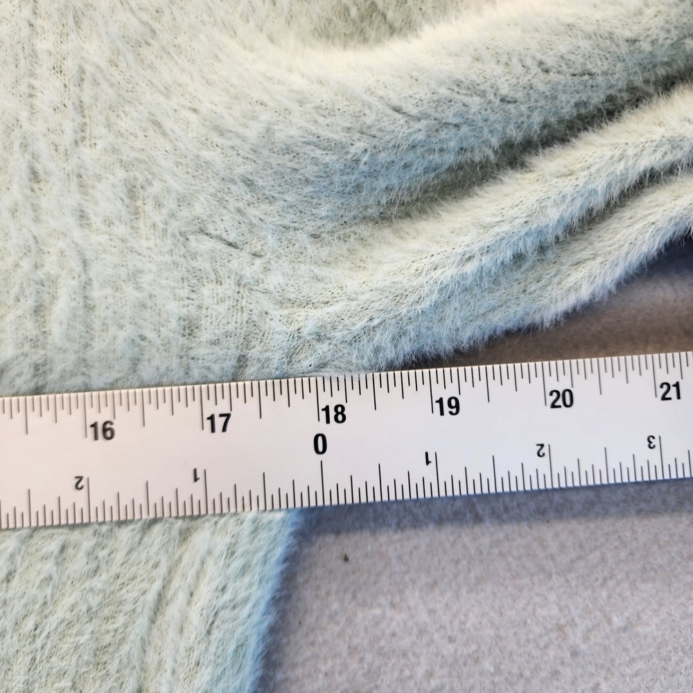 H&M Divided Fuzzy Eyelash Knit Cropped Sweater Mint Green Split Flare Cuff XL - Picture 11 of 12
